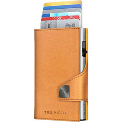 Tru Virtu Click +amp Slide Δερμάτινο Πορτοφόλι Καρτών με RFID και Μηχανισμό Slide Vegan Bio Apple Walnut/Silver (24106000404)