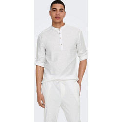 Only & Sons Ανδρικό Πουκάμισο Λινό Μακρυμάνικο Slim Fit με Mao Γιακά Λευκό 22009883