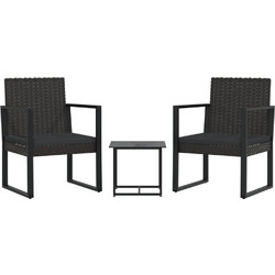 vidaXL Σετ Σαλόνι Κήπου Rattan 3τμχ Μαύρο 319198