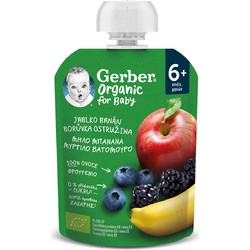 Nestle Gerber Organic Βιολογικό Βρεφικό Ρόφημα Φρουτοπουρές με Μήλο Μπανάνα Μύρτιλο Βατόμουρο 6m+ Χωρίς Ζάχαρη 90gr