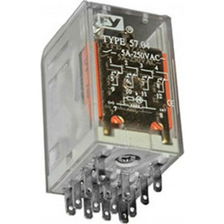 Ρελέ μίνι τύπου λυχνίας 6V AC 5A με 14 πόδια 4 επαφές LED & TEST μπουτόν - 11-30618