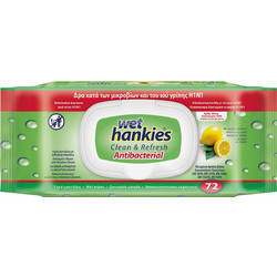 ΜΕΓΑ Wet Hankies Clean & Refresh Αντισηπτικά Μαντηλάκια Χεριών Lemon 72τμχ