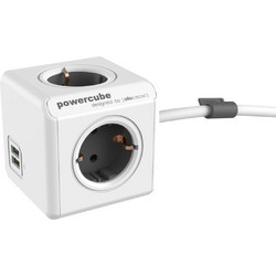 Allocacoc PowerCube Extended USB - Πολύπριζο με 4 Υποδοχές 3680W & Καλώδιο 150cm - 2 x USB-A - 10.5W - Trolley Grey - 2 Έτη Εγγύηση (1402GY/DEEUPC)