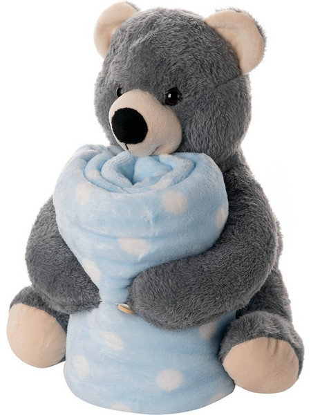 Silk Fashion Bear Grey Κουβέρτα Αγκαλιάς Βελουτέ με Λούτρινο 80x120 Γαλάζια