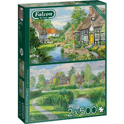 Puzzle Jumbo Falcon de Luxe Riverside Cottages 2x500 Κομμάτια