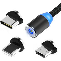 3 in 1 Type-C/Lightning/Micro Ports 2m Magnetic Data Charging Cable Black