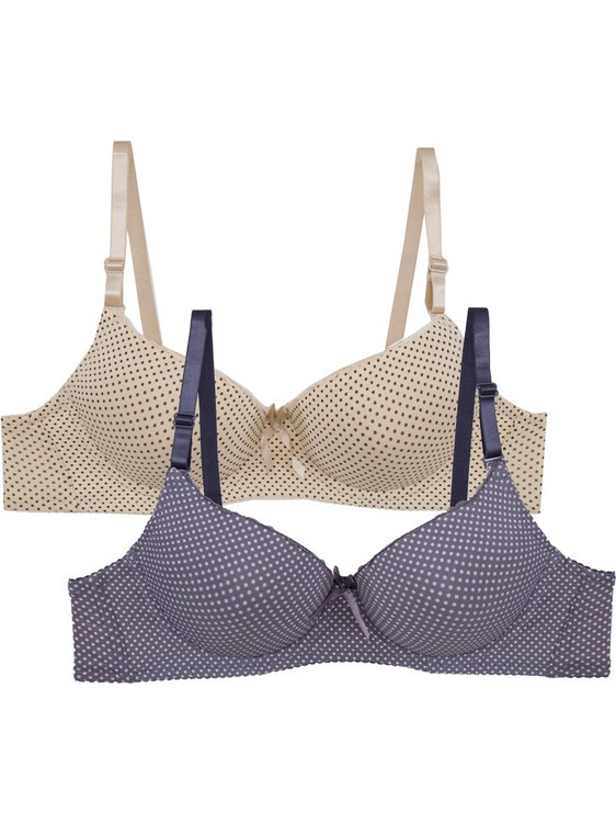 2 Pack SecretComfort σουτιέν Push Up B Cup με μπανέλα πουά μωβ - μπεζ