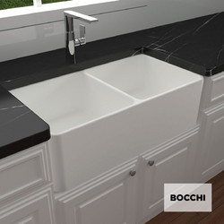 Bocchi 1139-300 White Gloss Επικαθήμενος Νεροχύτης Πορσελάνης Σατινέ 84x46cm