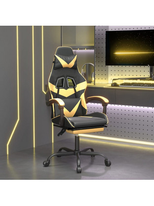 vidaXL Καρέκλα Gaming Δερματίνης με Υποπόδιο Μαύρη Χρυσή 3143856