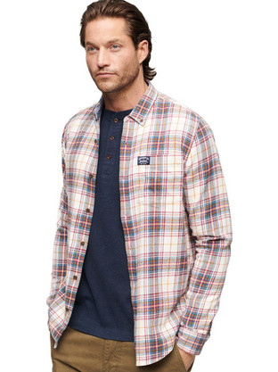Superdry Ανδρικό Πουκάμισο Βαμβακερό Καρό Μακρυμάνικο Κανονική Γραμμή Λευκό M4010727A-9YN
