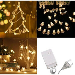 LED Χριστουγεννιάτικα Φωτάκια Κουρτίνα 3m σε Σχήμα Ελάτου - Αστεριών - Μικρών Δέντρων με Λευκό Θερμό Φώς - LED Christmas Lights