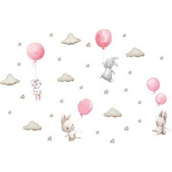 SIPO Αυτοκόλλητο Τοίχου Bunny Balloons Pink