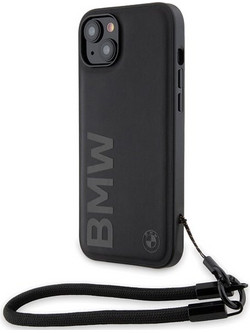 BMW Signature Leather Wordmark Cord case for iPhone 15 Plus / 14 Plus - black