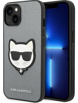 Karl Lagerfeld Saffiano Choupette Head Patch Back Cover Silver (iPhone 14 Plus)