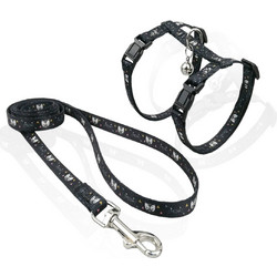 CAT HARNESS WITH LEASH MEOW BLACK MEDIUM