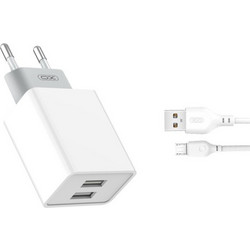 XO L65 Φορτιστής με Καλώδιο Micro USB με 2 Θύρες USB-A 12W White