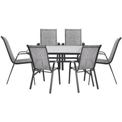 HomeMarkt Σετ Τραπεζαρία Κήπου Μεταλλικό 7τμχ Γκρι HM5106.01 + HM5000.01