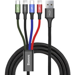 Baseus Πολύχρωμο Καλώδιο 4 σε 1 Rapid Braided USB Cable USB-C / 2x Lightning / Micro 3.5A 1.2m - Μαύρο (CA1T4-A01)
