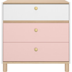 Romy Συρταριέρα Με 3 Συρτάρια 81x45x82εκ. Λευκό / Ροζ / Blond Oak