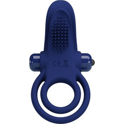 Pretty Love Bronson Double Ring with Vibration Ελαστικό Δαχτυλίδι Πέους Σιλικόνης με Δόνηση Μπλε