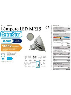 Λάμπα LED για Ντουί MR16 12V 6.5W 520LM Θερμό Λευκό 3000K ExtraStar AMR16FWW