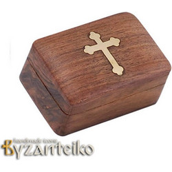 Λιβανοθήκη ξύλινη με σταυρό μπρούτζινο - 8*5*4 εκατοστά