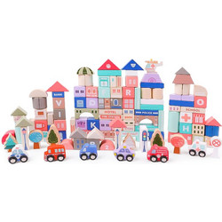 Wooden educational blocks city with a mat 115 pcs ECOTOYS