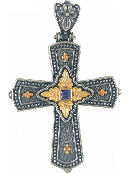 Σταυρός Anastasios Creations ασήμι 925 βυζαντινός με μπλέ ζιργκόν ST45