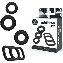 Addicted Toys Cock Ring Σετ Ελαστικά Δαχτυλίδια Πέους Σιλικόνης Μαύρα 4τμχ