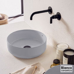 Bianco Focus Επικαθήμενος Νιπτήρας Μπάνιου Στρογγυλός Πορσελάνης 36cm Γκρι 508-33036-440