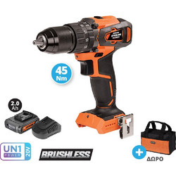 Krausmann U71020-12SB Κρουστικό Δραπανοκατσάβιδο Μπαταρίας Brushless 20V Solo 1x2Ah