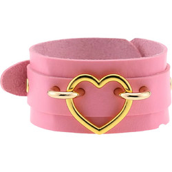 Ghetto Punk Pink Leather Gold Heart Gothic Wristband