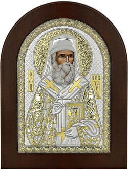 PRINCESILVERO Εικόνα Αγίος Νεκτάριος Από Ασήμι 925 Με Ξύλινη Πλάτη 15x21 MA/E1147BX