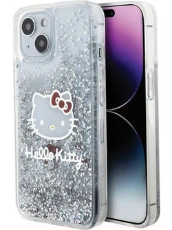 Hello Kitty Liquid Glitter Charms Kitty Head case for iPhone 15 - silver - (Hel000037-0)