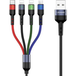 Usams Kabel Pleciony U26 4w1 0.35m 2AFast Charge (2xlightning/microUSB/USB-C) (US-SJ411) - (SJ411USB01)