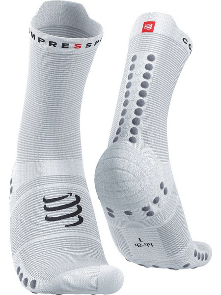 Compressport Pro Racing V4.0 Run High Ανδρικές Κάλτσες Ψηλές Λευκές