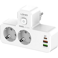 Πολύπριζο 2 Θέσεων με 2 USB-A, USB-C και Διακόπτη Ldnio SE2337(EU)