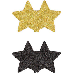 Pasties Glitter Stars 2 Pair - Black/Gold