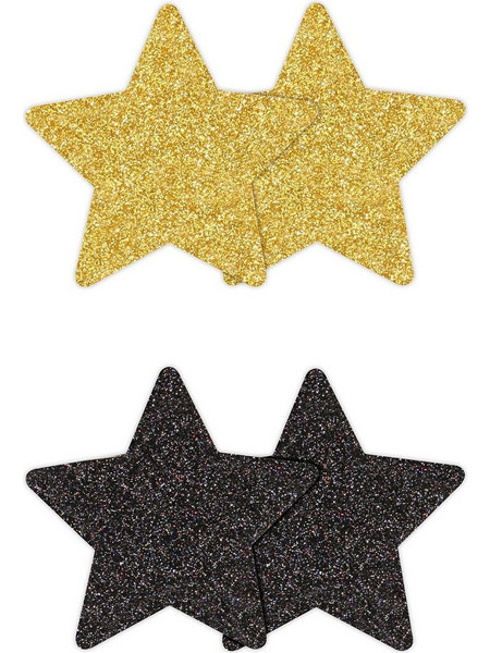 Pasties Glitter Stars 2 Pair - Black/Gold