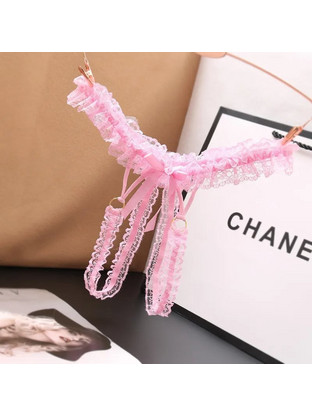 Women Sexy Lace Pink Thong os