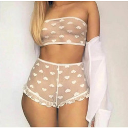 Women Sexy Mesh Heart-Shaped Lingerie Set White