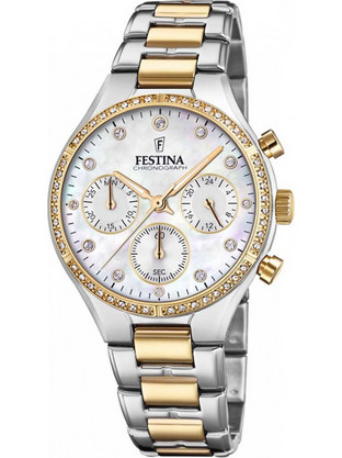 Festina Γυναικείο Ρολόι Χρονογράφος με Ασημί Μεταλλικό Μπρασελέ F20402/1