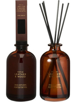 Αρωματικό Χώρου 500ml με 6 Στικς, με Γυάλινο δοχείο, 8.5x8.5x15.5 cm Δέρμα και ξύλο - Aria Trade