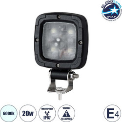 GloboStar(R) 85427 E4 Mark Vehicle & Forklift Work Lights - Φώτα Εργασίας για Οχήματα Περονοφόρα - Κλάρκ LED 20W DC 10-30V Αδιάβροχο IP67 Ψυχρό Λευκό 6000K Μ14 x Π9.5 x Υ3cm