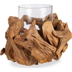 Bizzotto Izara Κηροπήγιο Γυάλινο/Ξύλινο Teak O36x22