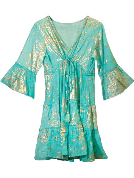 (LXL) Nomad Sari On the Med Collection - Dress - Turquoise & Gold Coral Design