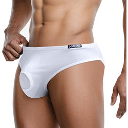 Men's Underwear with U-Pouch Design Open Front & Back Briefs White