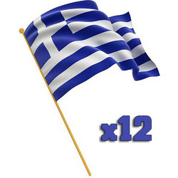 Ελληνικά Σημαιάκια 40 Χ 30 cm Υφασμάτινα με Ξύλινη Λαβή 60cm - 12 τεμάχια