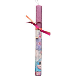 Inehome 961-196-0005 Inehome Λαμπάδα στρογγυλή με Decoupage σπίτια μοβ