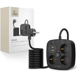 TECH-PROTECT PCS3X4 ΤΡΟΦΟΔΟΤΙΚΟ 2 USB +amp 2 TYPE-C +amp 3 ΠΡΙΖΕΣ 200CM ΜΑΥΡΟ